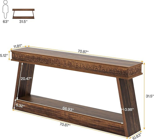 Tribesigns Farmhouse Console Table, 70.9-Inch Extra Long Entryway Table with Storage, 2-Tier Narrow Sofa Table Behind Couch, Wooden Accent Table for Living Room, Hallway, Foyer, Dark Brown