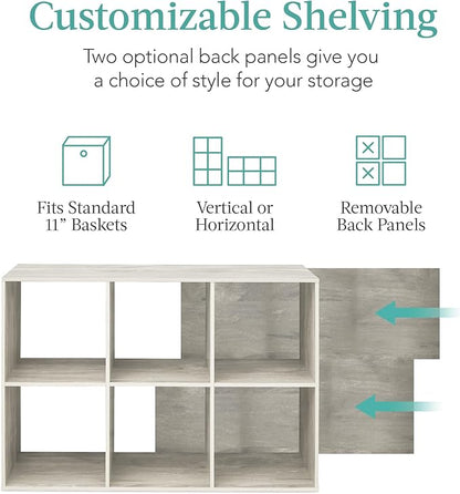 Best Choice Products 6-Cube Storage Organizer, 11in Shelf Opening, Bookcase, Display Shelf, Customizable w/ 3 Removable Back Panels – Whitewash