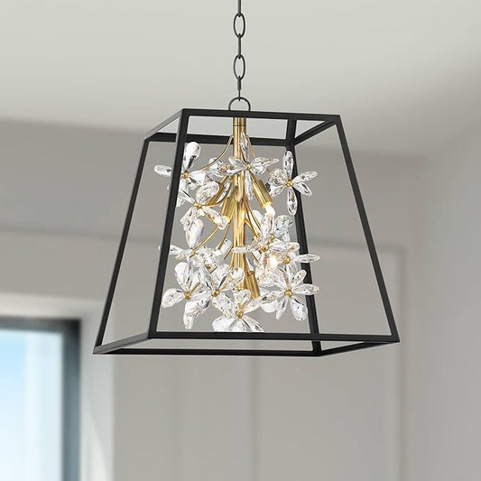 Possini Euro Design Carrine 15 3/4" Modern Pendant Chandelier Ceiling Light Fixture Dining Room Over Table Kitchen Island Foyer Hanging Unique 5-Light LED Dimmable Black Gold Finish Crystal Small