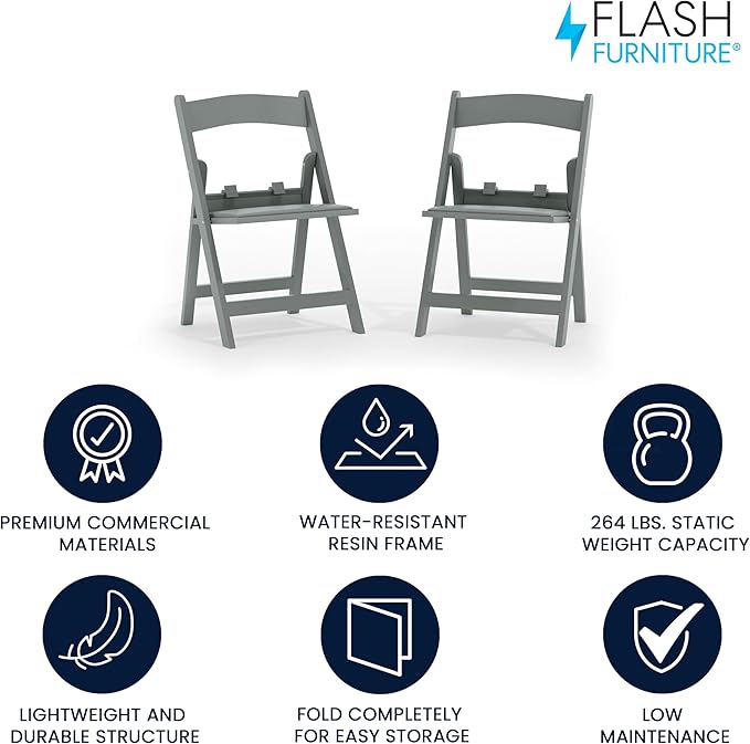 Flash Furniture Hercules Set of 2 Kids Gray Resin Folding Chairs with Gray Vinyl Padded Seats