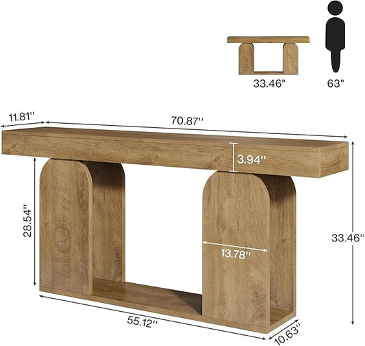 Tribesigns Farmhouse Wood Console Table, 70.9-Inch Entryway Accent Table with U-Shaped Base, 2-Tier Extra Long Sofa Tables for Entrance, Hallway, Living Room (Light Brown)