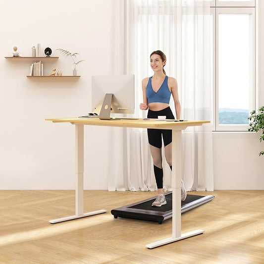 FLEXISPOT E3 Bamboo Dual Motor Electric Standing Desk 55 x 28 Sit Stand Up Desk, Holds 220 lbs, Adjustable Height w/Memory Presets, Solid Bamboo Curved Desktop & White Frame, Ships in 2 Boxes