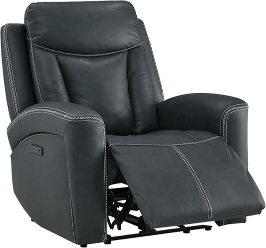 CHITA Genuine Leather Power Recliner Chair for Adults, Super Zero Gravity Recliner with Adjustable Power Headrest & USB/Type-C Ports, for Living Room, Bedroom & Home Theater, Navy Blue