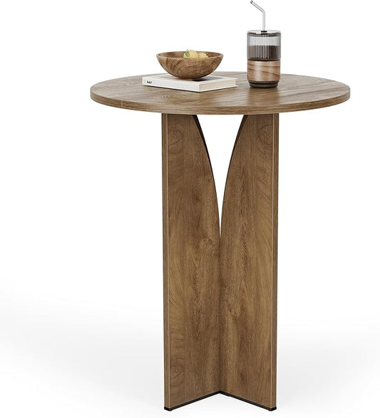 LITTLE TREE Round Bar Table, 31.5 Inches Counter Height Cocktail Table, Wooden High Top Home Bar Unit for Pub, Bistro, Home, Kitchen, Dining Room, Small Space, Brown