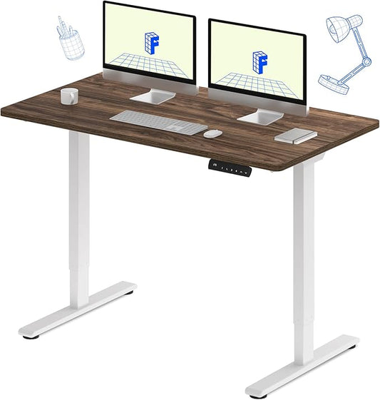 FLEXISPOT E3 Dual Motor Electric Standing Desk 55 x 28 Sit Stand Up Desk, Holds 220 lbs, Adjustable Height w/Memory Presets, One-Piece Brown Wood Grain Desktop & White Frame, Ships in 2 Boxes