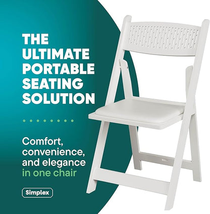 SIMPLEX White Stackable Folding Chairs with Padded Seat & Mesh Back, Padded Indoor/Outdoor Folding Chair, Lightweight Foldable Chairs, Weight Capacity 800LBs (72 Pack)