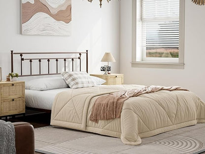 Metal Queen Size Headboard Only, Adjustable Height, Victorian Farmhouse Style Steel Queen Bed Headboad, Easy Assembly, Attach Frame, Brown