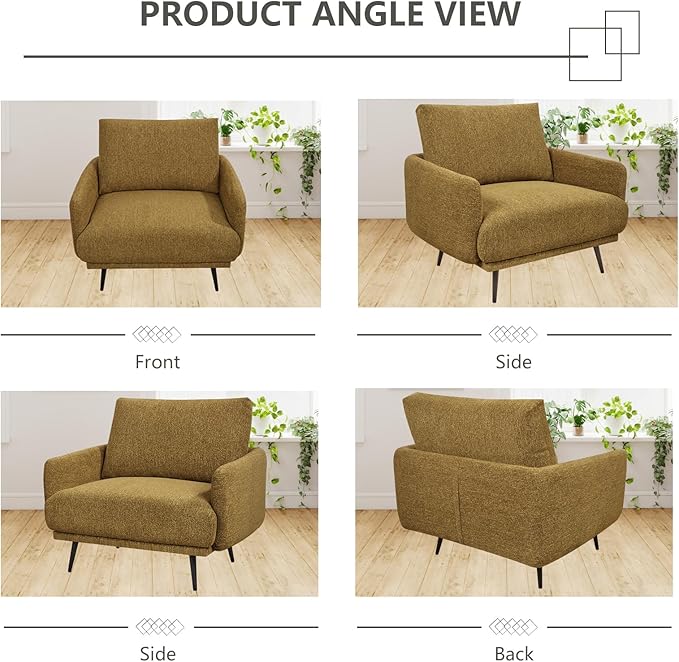 Oversized Accent Chair for Living Room Chairs Reading Arm Chair Comfy Modern Single Sofa Side Chairs with Metal Legs & Soft Cushion for Bedroom, Waiting Room (Chenille Pumpin, Set of 2)