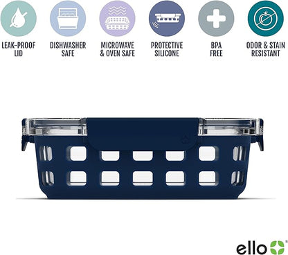 Ello Duraglass 3.4 Cup Meal Prep Sets 6Pc, 3 Pack Set- Glass Food Storage Container with Silicone Sleeve and Airtight BPA-Free Plastic Lids, Dishwasher, Microwave, and Freezer Safe, Berry