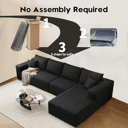 135.4" Cloud Sectional Couch with L-Shape Chaise,Modern Modular Sofa with Deep Seat, Upholstered Couches for Living Room Bedroom Apartments,No Assembly Required, (Black,Right Facing Chaise)