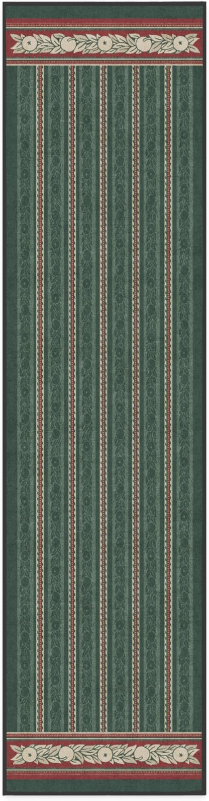 RUGGABLE x Morris & Co Machine Washable Christmas Runner Rug –Fruit Stripe Spruce Green 2.5x10, Stain-Resistant, Non-Slip –Washable Rug for Hallway, Entryway, Living Room & Kitchen–with Cushioned Pad