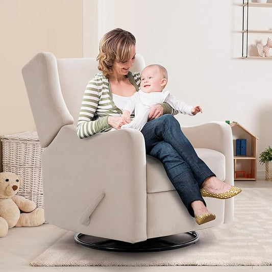 Harkawon Wingback Glider Rocking Recliner, Swivel Rocker Recliner Chair, Nursery Rocking Chair, Fabric Chair with Lumber Support, High Back, Deep Seat, for Living Room, Bedroom, Beige