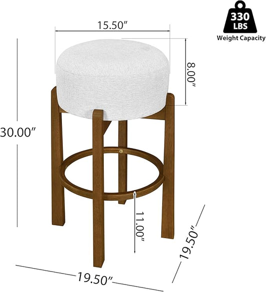 Christopher Knight Home Lera Modern Counter Height Bar Stools Set of 2, Fabric Round Stool Chair for Kitchen Island, Wooden Dining Room Chair, Upholstered Counter Stool with Footrest,Dark Walnut+Ivory