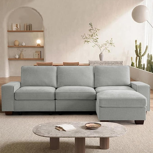 TEKAMON 100" Modular Sectional Sofa with Seats Storage, L Shaped Couch with Movable Ottoman, Chenille Fabric Couch for Living Room, Office, Deep Seat, USB Charging,Removable Cover (Light Grey)