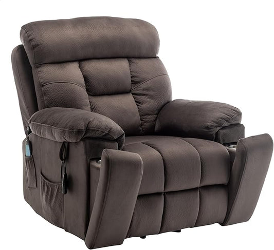 Oversized Lift Recliner Chairs for Elderly, 26in Extra Wide Power Chair with Massaga and Heating, Large Electric Lay Flat Recliners Sofa for Big and Tall Adult Lounging, Velvet Dark Brown