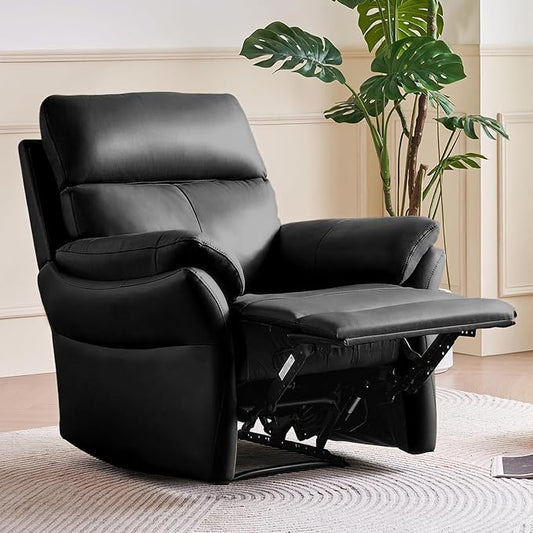 AIRSKY Genuine Leather Recliner Chair, Top Grain Leather, Italian Water-Washing Process, Recliner Chairs for Adults, Single Sofas for Living Room, Theater Seating, Bedroom. R1, Black