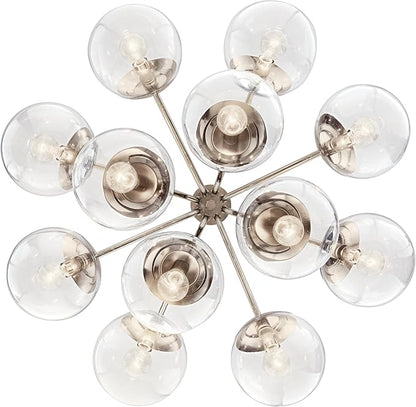 KICHLER Silvarious 12-Light Convertible Chandelier, Soft Modern Light with Clear Glass in Polished Nickel, for Dining Room, Living Room, Bedroom or Foyer (22.25" x 30"), 52701PNCLR
