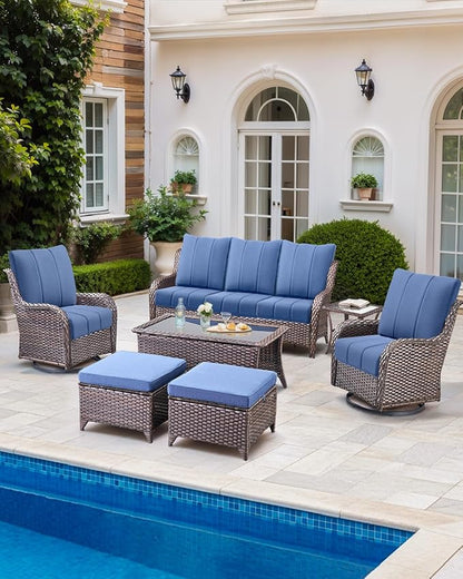 Luxury 24x24x6 Inch Kitty Patio Sofa Cushions Set of 3 - Memory Foam Deep Seat Water-Resistant Patio Cushion for Dining Rocking Swivel Chairs Loveseat Sectional Couch - Navy Blue