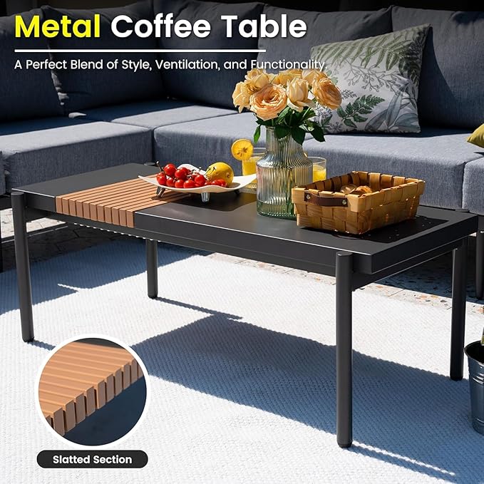Sundale Outdoor 9 Pieces Patio Furniture Set, U-Shaped Outdoor Sectional Sofa with 6 Inch Olefin Cushion and Coffee Table, Modern Metal Outdoor Conversation Sets (8 Seats, Grey Frame)