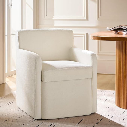 HULALA HOME Upholstered Dining Chair with Smooth-roling Castors, Modern Fabric Side Dining Room Chairs with Built-in Storage, Multi-Purpos Kitchen Chairs for Living Room, Beige