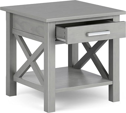 SIMPLIHOME Kitchener SOLID WOOD 21 Inch Wide Square Contemporary End Side Table in Fog Grey, For the Living Room and Bedroom
