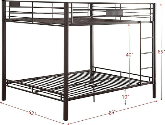 Upgraded Version Thicken Metal Full XL Over Queen Bunk Bed, Stronger Heavy Duty Steel Bunk Bed Full Over Queen Size, Best Bunkbed Frame for Adults, Easy Assembly, Black (Queen)