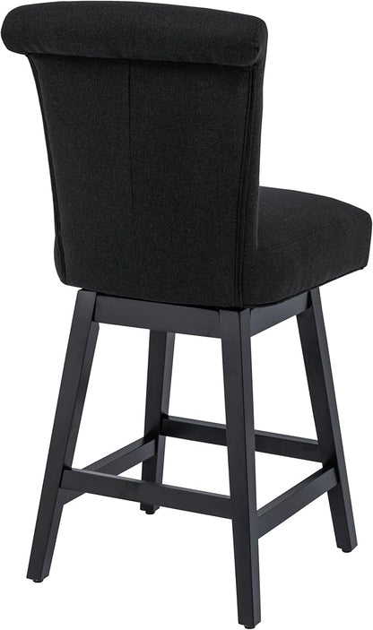 Bar Stools Set of 4, 26 Inch Upholstered Barstools with 15.7" High Back and Footrest, Swivel Counter Height Barstools for Kitchen Island Home Bar Performance Fabric Black