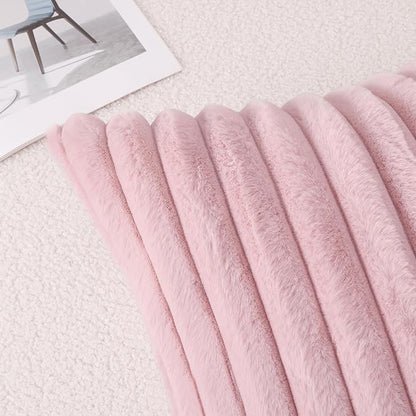 Pallene Faux Fur Plush Throw Pillow Covers 18x18 Set of 2, Luxury Soft Fluffy Striped Decorative Pillow Covers for Sofa, Couch, Living Room, Blush Pink