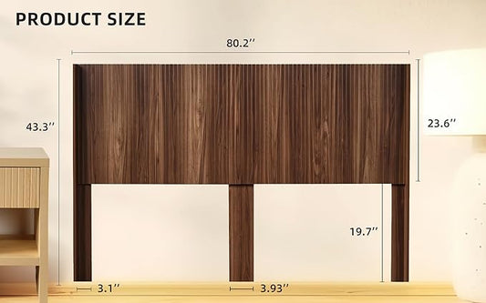 KEIKI Wooden King Size Headboard Only, 80.2" Wide Farmhouse Headboards with Wall Mounted Fluted Panel & Wingback for Bedroom, Walnut Brown