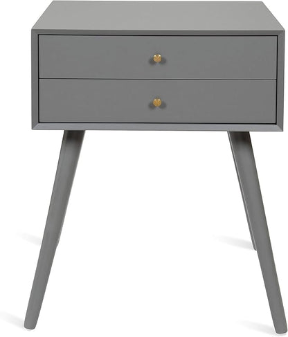 Kate and Laurel Finco Midcentury Modern Style Side Table with 2 Drawers, Gray Finish with Brass Hardware