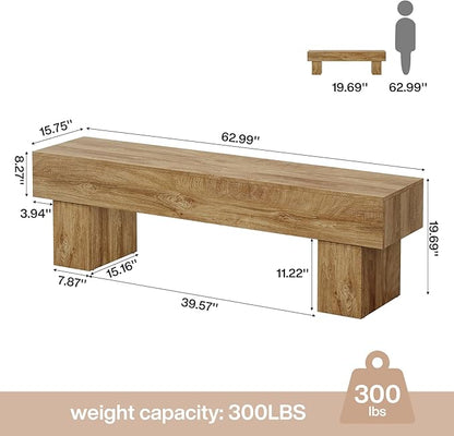 Tribesigns 63“ Extra Long Entryway Bench, Indoor End of Bed Bench for Bedroom, Farmhouse Wooden Shoe Seat Dining Bench for Dining Room, Living Room, Hallway, Light Brown
