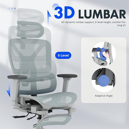 FLEXISPOT ErgoX Premium Ergonomic Office Chair with Footrest- Adjustable 3D Armrests, Dynamic Lumbar Support, Recline & Tilt Function, Mesh Seat, for Home & Office Use,Blue