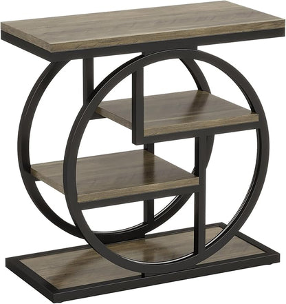 Tribesigns End Table Set of 2, 4-Tier Narrow Side Table with Storage Shelves, Wood Small Sofa Side Table with Geometric Metal Frame, Industrial Bedside Table for Bedroom, Living Room, Grey