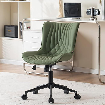 YOUNIKE Office Chair, Armless Desk Chair Computer Chair with Wheels, Modern Upholstered PU Leather Task Chair, Rolling Adjustable Swivel Home Office Desk Chair, Dark Green