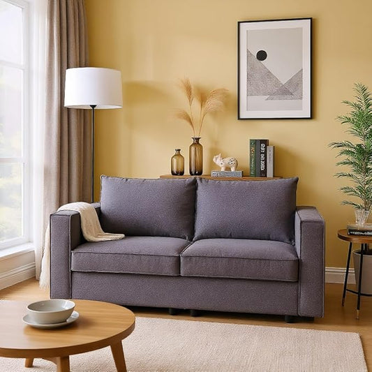 64.5 inch Loveseat, Small Modular Sectional Linen Fabric Sofa Set, Modern Convertible Comfortable Sofa Couch for Living Room/Apartment, Grey