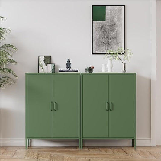 Metal Storage Cabinet with Doors and Shelves,Multipurpose Storage Rack, 3-Tier Shelf,Metal Locker Style Accent Cabinet for Home Office,Living Room,Kitchen (Forest Green, 40''H)