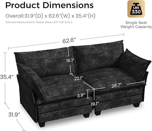 KKL Modular Sectional Sofa, Loveseat 2 Seater Cloud Couch, Chenille Modern Sectional Couches for Living Room, Apartment