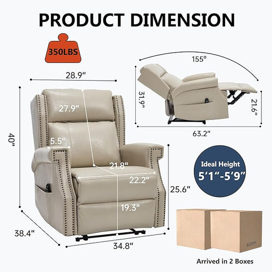 Manual Recliner Chair with Massage & Lumbar Heat, Breathable Leather Reclining Chair for Adults, Humanized Design Easy to Install Living Room Recliners Beige