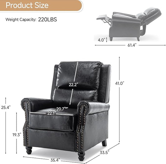 Lumibee Pushback Recliner Chair,Upholstered Wingback Chair for Small Spaces,2 Set of PU Leather Armchair for Living Room,Single Sofa Accent Chair Reading Seat for Balcony,Bedroom-Black