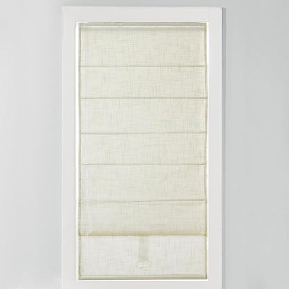 Madison Park Kyler Cordless Roman Shades - Single Panel, Lightweight Linen Blend Fabric, Natural Design, Easy Installation, Light Filtering Window Blind, Bedroom, Living Room Decor 29"W x 64"H Ivory