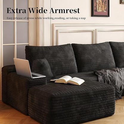 107.5" Cloud Modular Sectional with Ottoman, U-Shaped Sofa for Living Room, Modern Minimalist Couches, Deep Seat Comfy Couch & Reversible Chaise, No Assembly Required (Black, Right Facing Chaise)