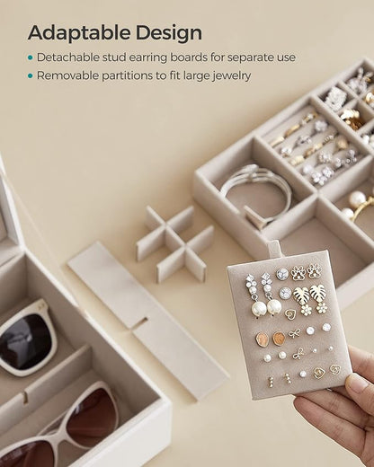 SONGMICS 2-Layer Jewelry Box, Jewelry Organizer with Handle, Removable Jewelry Tray, Jewelry Storage, Floating Effect, 8.1 x 9.4 x 4.3 Inches, Christmas Gift, White UJBC165W01