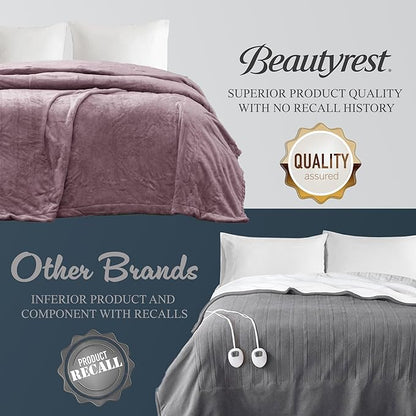 Beautyrest Heated Electric Blanket for Cold Weather, Fast Heating Heated Blanket, Auto Shut Off, Virtually Zero EMF, Multi Heat Setting, UL Certified, Lavender Twin (84 inx62 in)