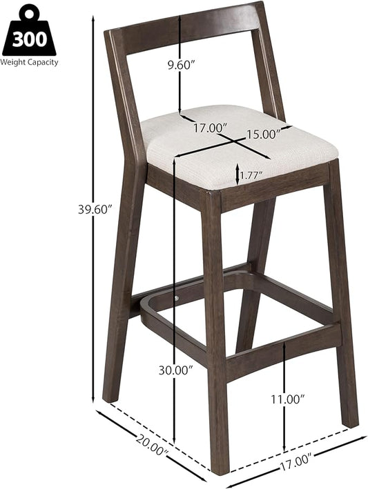 Christopher Knight Home Yone Counter Height Bar Stools Set of 2, Comfy Fabric Upholstered Bar Stool for Kitchen Island, Wooden Dining Room Chair, Barstools with Footrest/Backrest, Beige + Dark Brown