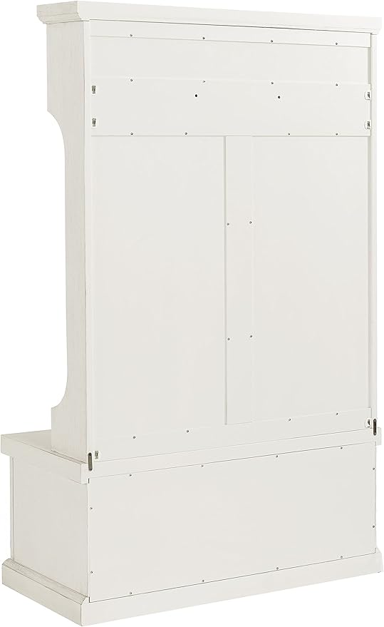 Crosley Furniture Seaside Hall Tree with Shoe Rack Bench and Coat Hooks for Hanging Storage, Distressed White