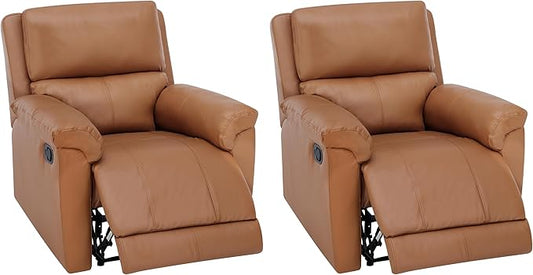MINCETA Recliner Chairs,Modern 5" Wall Hugger Nursery Recliner with Overstuffed Arm and Back for Living Room,Set of 2,PU Leather in Brown