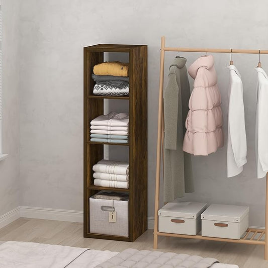 Furinno Cubic Closet Organizers and Storage, 4-Cube Closet Organizer, Vertical Open Shelf Closet Storage, Extra Thick Frame for Wardrobe, Bedroom, Living Room, Amber Pine