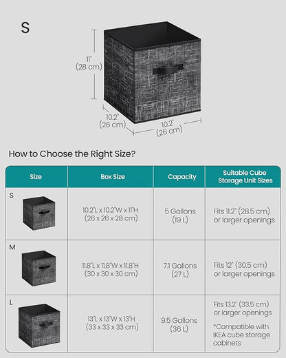 SONGMICS Storage Cubes, 10.2 x 10.2 x 11 Inches Non-Woven Fabric Bins with Double Handles, Set of 10, Closet Organizers for Shelves, Foldable, for Clothes, Ink Black UROB126B01