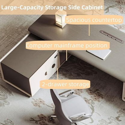 78IN L-Shaped Executive Desk with Drawer Cabinet, Executive Office Desk with LED Strip & Exquisite Handle & Fashionable Pattern Design