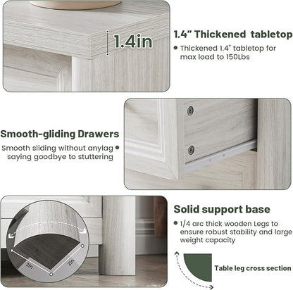 Farmhouse 6 Drawers Dresser for Bedroom, White Dressers, 52" Wide Rustic Wood Chest of Drawers with Natural Texture, Metal Handle, Storage Closet Dressers for Bedroom, Living Room